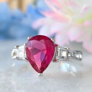 Red Ruby Pear Cut Gemstone Ring, 925 Sterling Silver Charmed Aroma Birthstone